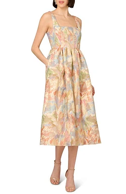 Aidan Mattox by Adrianna Papell Metallic Jacquard Corset Cocktail Midi Dress Pink Multi at Nordstrom,