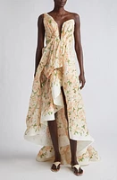 Zimmermann Natura Floral Draped Linen & Silk High-Low Gown in Coral Azalea at Nordstrom, Size 4