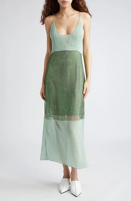 Stella McCartney Crystal Panel Satin Slipdress in Fern at Nordstrom, Size 4 Us