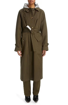 Rabanne Metallic Detail Cotton Gabardine Trench Coat Dark Green at Nordstrom, Us