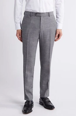 BOSS Genius Flat Front Slub Wool Blend Dress Pants Silver at Nordstrom,