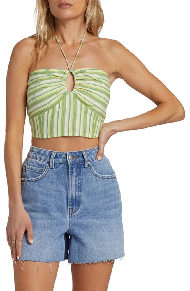 Billabong Bright Side Stripe Keyhole Halter Crop Top Palm Green at Nordstrom,