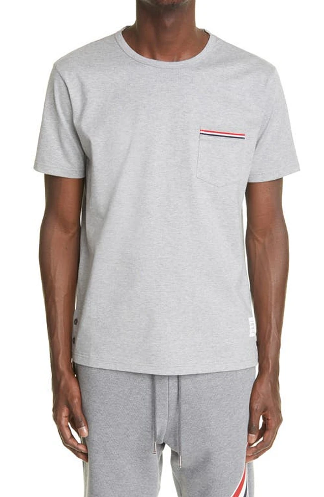 Thom Browne Stripe Trim Pocket T-Shirt Light Grey at Nordstrom,