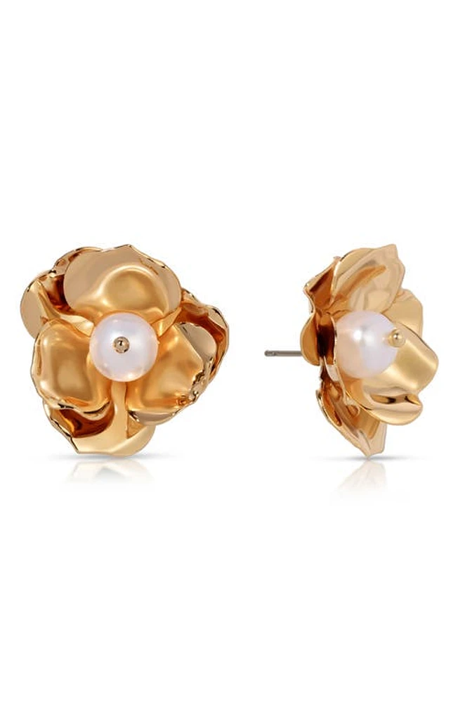 Ettika Cultured Freshwater Pearl Flower Stud Earrings in Gold at Nordstrom