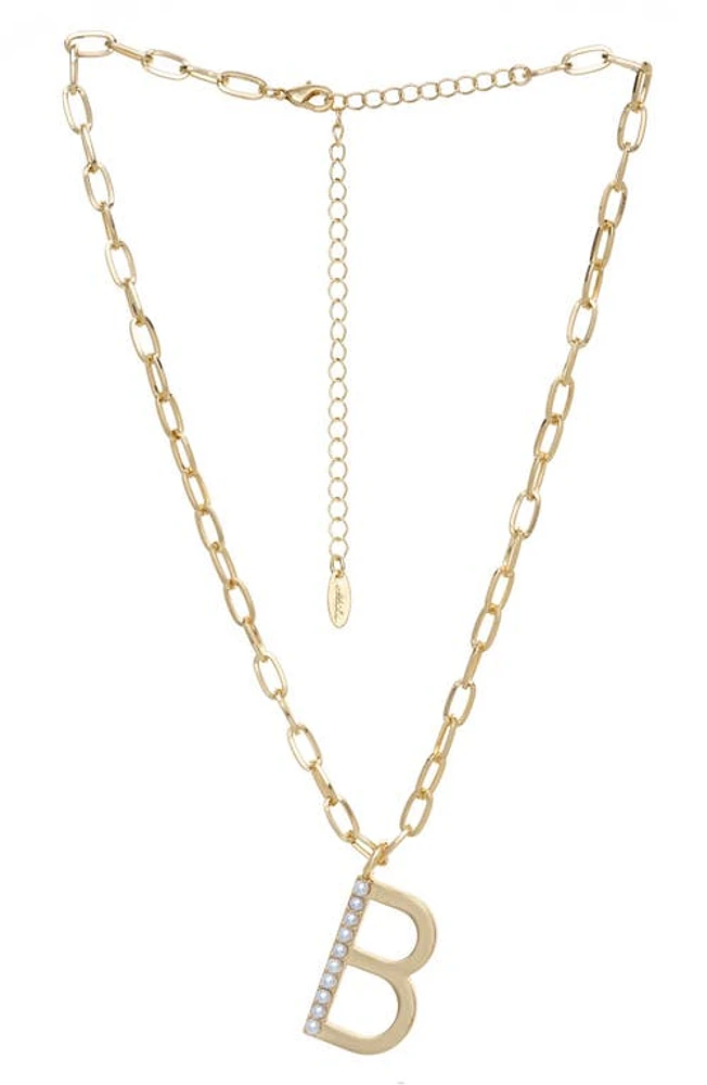 Ettika Imitation Pearl Initial Pendant Necklace in Gold- B at Nordstrom