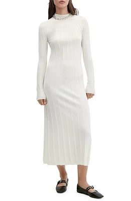 MANGO Long Sleeve Funnel Neck Rib Sweater Dress Ecru at Nordstrom,