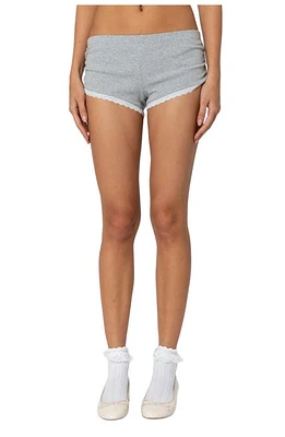 EDIKTED Kadence Lace Trim Shorts Gray-Melange at Nordstrom,