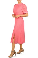 Julia Jordan Puff Sleeve Fit & Flare Midi Dress in Neon Pink at Nordstrom, Size 14