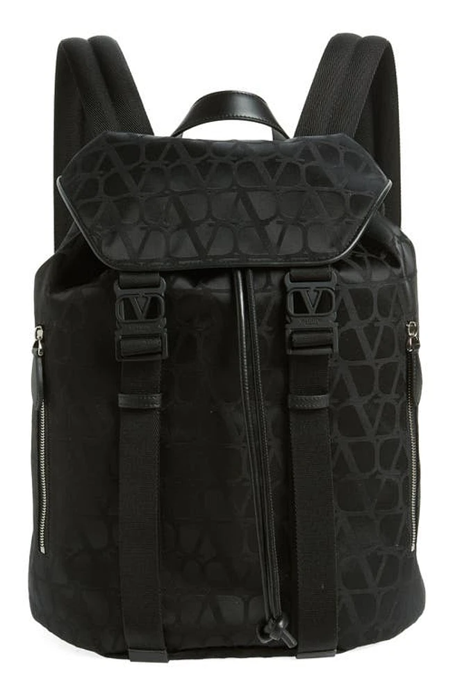 Valentino Garavani Toile Monogram Logo Canvas Backpack in 0No-Nero at Nordstrom