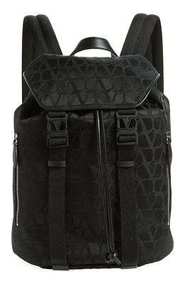 Valentino Garavani Toile Monogram Logo Canvas Backpack in 0No-Nero at Nordstrom