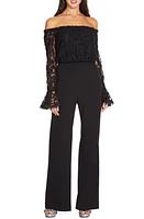 Adrianna Papell Off the Shoulder Lace & Crepe Jumpsuit Black at Nordstrom,