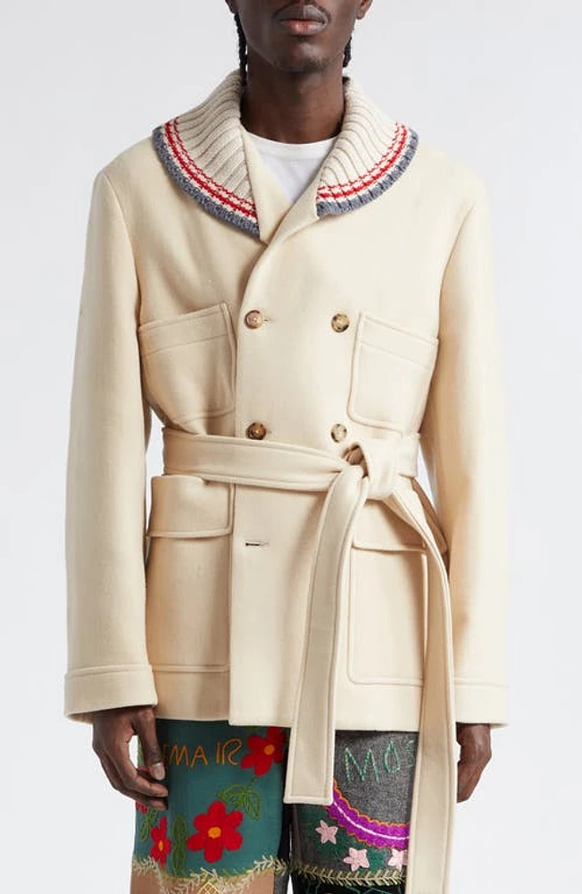 Bode Berkshires Double Breasted Wool Coat Cream at Nordstrom,