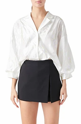 Endless Rose Foil Print Collar Shirt White at Nordstrom,