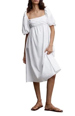 MANGO Puff Sleeve Cotton Poplin Dress in White at Nordstrom, Size 2