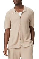 PAIGE Mendez Short Sleeve Cotton & Linen Button-Up Sweater Shirt Mocha Cream at Nordstrom,