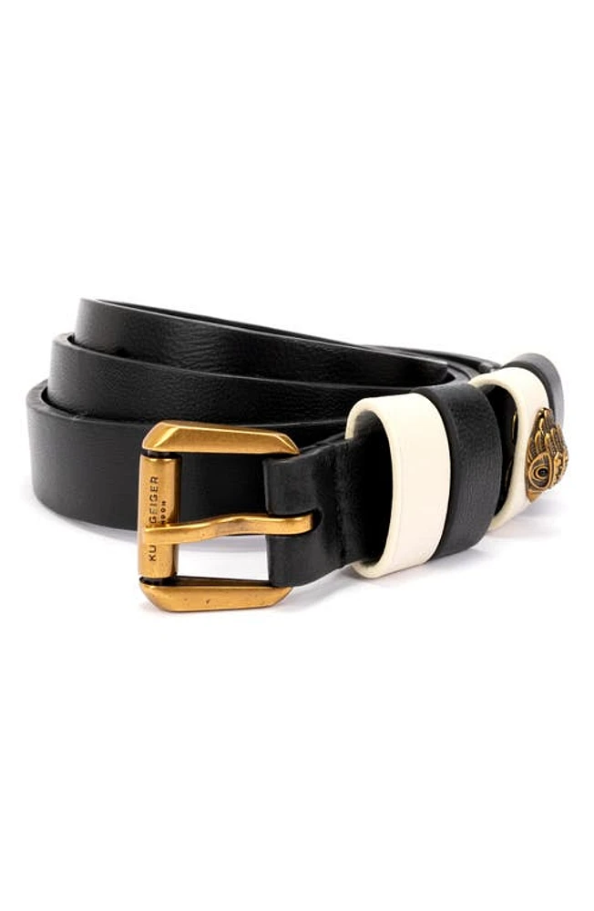 Kurt Geiger London Colorblock Keeper Leather Belt Black/Brass at Nordstrom,