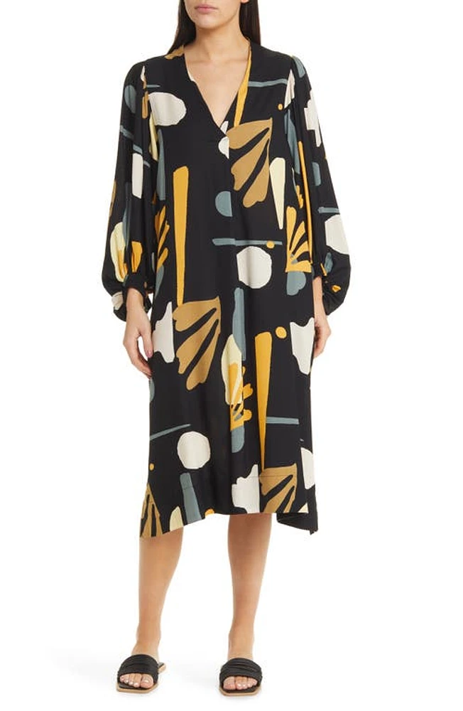 Masai Copenhagen Nalo Abstract Print Long Sleeve Dress Butterscotch at Nordstrom,