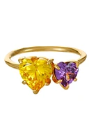 Ettika Cubic Zirconia Double Heart Ring in Yellow at Nordstrom, Size 7