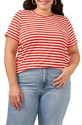 Vince Camuto Stripe Polished Knit T-Shirt in Tulip Red at Nordstrom, Size 1X