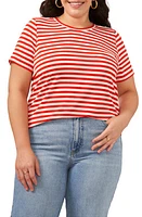 Vince Camuto Stripe Polished Knit T-Shirt in Tulip Red at Nordstrom, Size 1X