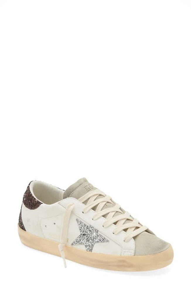 Golden Goose Super-Star Glitter Detail Low Top Sneaker White/Ice/Silver/Brown at Nordstrom,