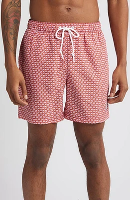 Original Penguin Geometric Print Swim Trunks in Red Dahlia at Nordstrom, Size Xx-Large