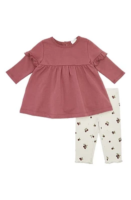 FIRSTS by Petit Lem Organic Cotton Blend Long Sleeve Dress & Cranberry Print Leggings Set Plu Plum at Nordstrom,