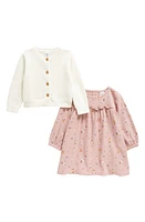 Nordstrom Print Cotton Dress & Cardigan Set Ivory Egret- Purple Floral at Nordstrom,