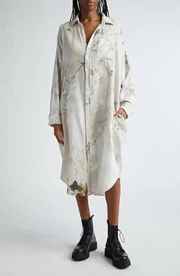 R13 Jumbo Floral Cotton Gauze Midi Shirtdress Cream Bleached at Nordstrom,