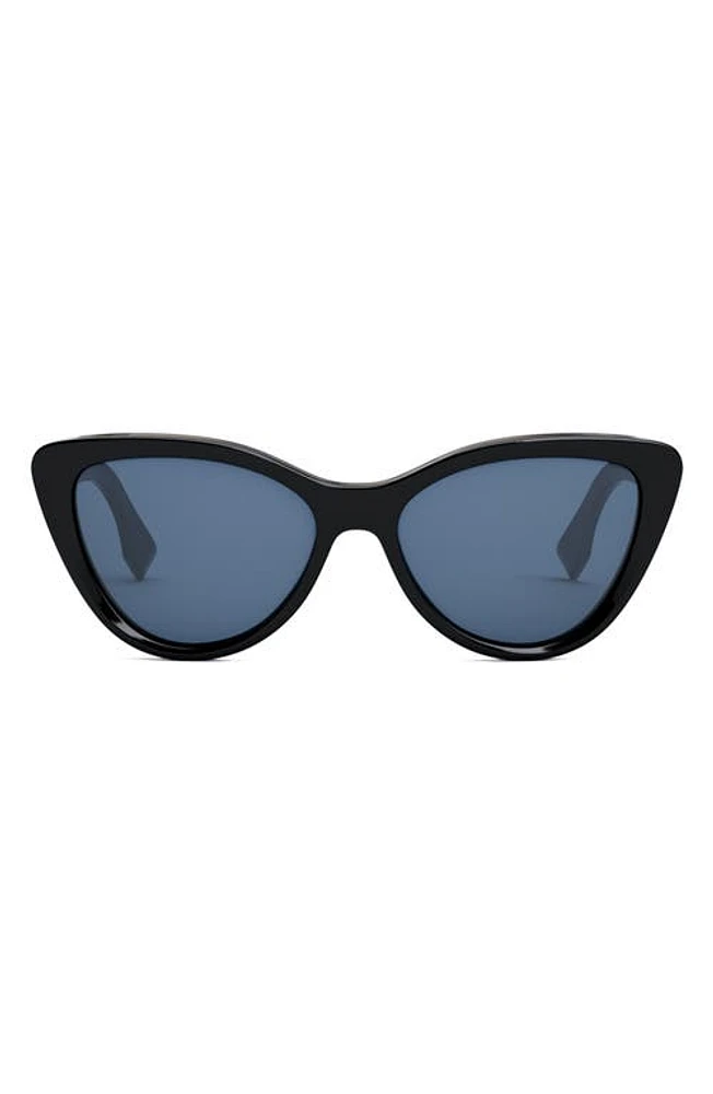 'Fendi Lettering 55mm Cat Eye Sunglasses in Shiny Black /Blue at Nordstrom