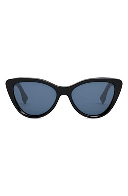 'Fendi Lettering 55mm Cat Eye Sunglasses in Shiny Black /Blue at Nordstrom