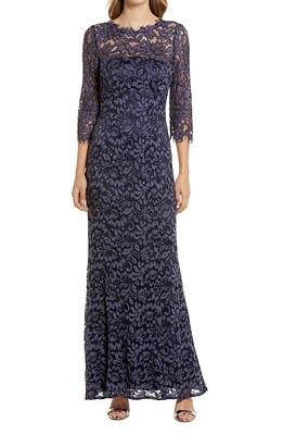 Eliza J Lace Bateau Neck Mermaid Gown in Navy at Nordstrom, Size 8