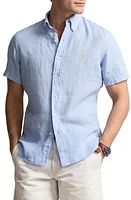 Polo Ralph Lauren Linen Short Sleeve Button-Down Shirt Blue Hyacinth at Nordstrom,