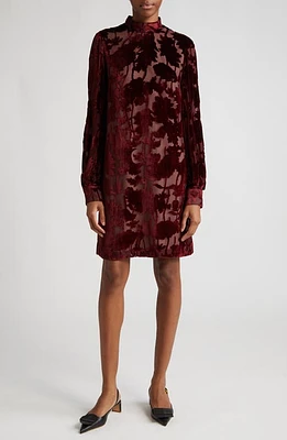 Lela Rose Elizabeth Floral Burnout Long Sleeve Velvet Dress Scarlet at Nordstrom,