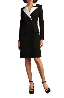 Tadashi Shoji Long Sleeve Tuxedo Dress Ivory/Black at Nordstrom,