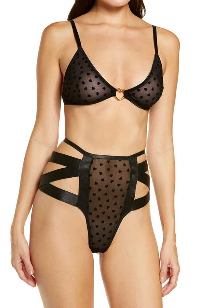 Oh La Cheri Heart Bralette & Open Back Panties Set Black at Nordstrom,