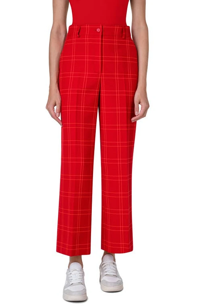 Akris punto Chiara Windowpane Plaid Pants Red at Nordstrom,