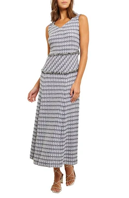 Misook Fringe Sleeveless Maxi Dress Black/white at Nordstrom,