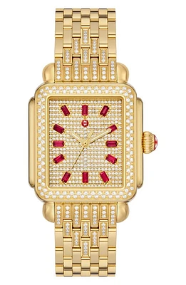 MICHELE Deco Diamond & Ruby Bracelet Watch, 33mm in Gold at Nordstrom