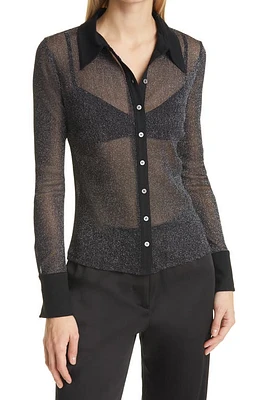 Jonathan Simkhai Standard Tia Sheer Long Sleeve Blouse in Black at Nordstrom, Size Small