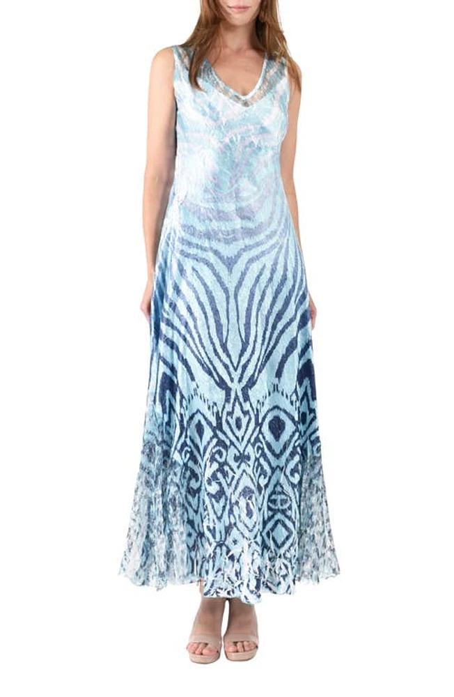 Komarov Lace-Up Back Charmeuse Maxi Dress Aqua Ikat Zebra at Nordstrom,