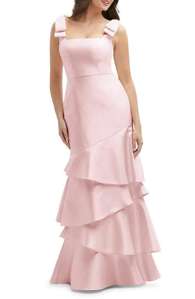 Dessy Collection Bow Shoulder Tiered Gown Ballet Pink at Nordstrom,