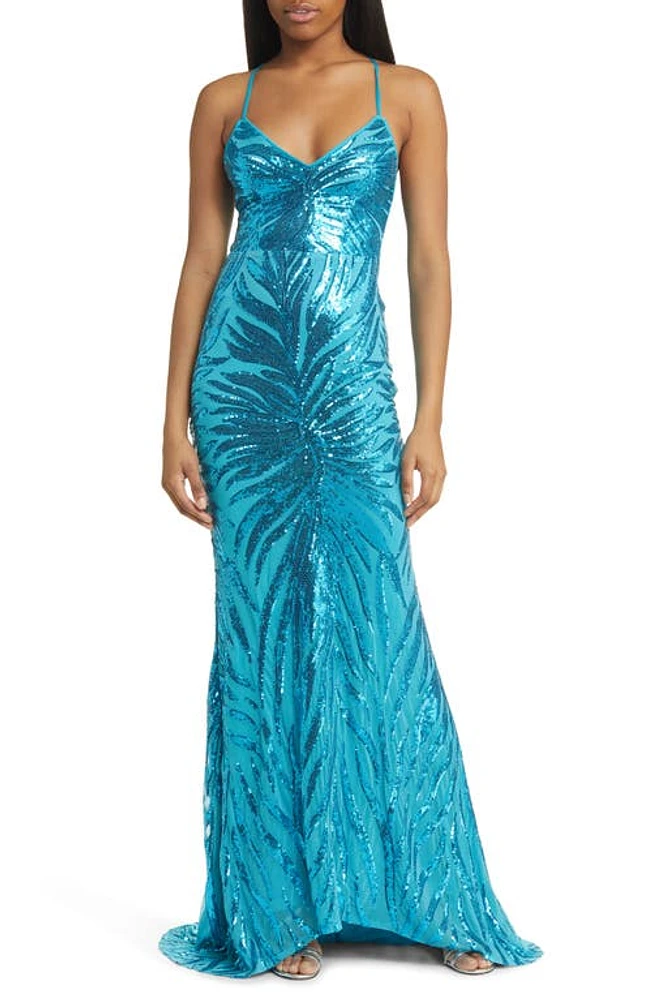 Lulus Sparkle Til Dawn Sequin Mermaid Gown Shiny Light Blue at Nordstrom,