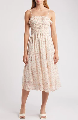 All Favor Floral Ruffle Midi Sundress Cream Pink at Nordstrom,