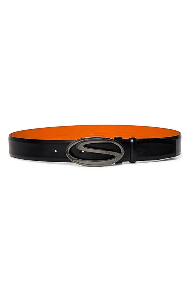 Santoni Reversible Logo Buckle Leather Belt Black at Nordstrom,