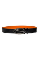 Santoni Reversible Logo Buckle Leather Belt Black at Nordstrom,