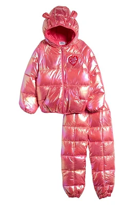 Lola & the Boys Kids' Metallic Puffer Coat Snow Pants Set Purple Rainbow at Nordstrom,