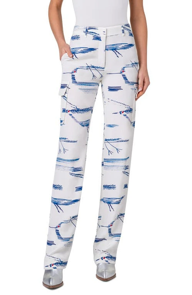 Akris Mel Kasuri Print Silk Crepe Cargo Pants Ecru-Denim at Nordstrom,