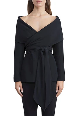 Lafayette 148 New York Portrait Collar Crepe Wrap Jacket Black at Nordstrom,