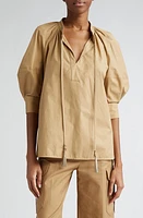 Max Mara Carpi Lantern Sleeve Cotton Poplin Top Clay at Nordstrom,